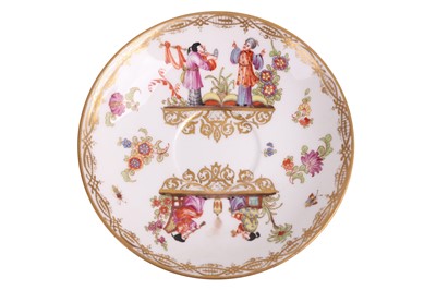 Lot 117 - THREE CONTINENTAL PORCELAIN GILT AND PAINTED TEA CUPS, IN THE MEISSEN TASTE, LATE 19TH CENTURY