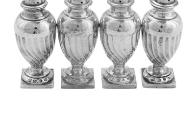 Lot 476 - A set of four Victorian sterling silver pepper pots, Birmingham 1893 by Vale Brothers & Sermon