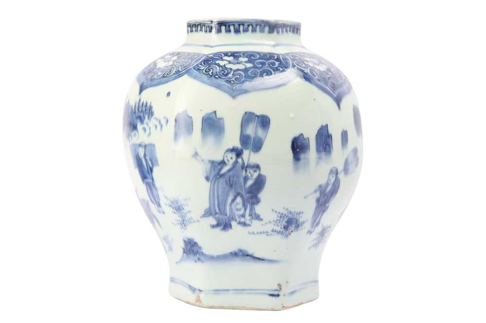 Lot 224 - A CHINESE BLUE AND WHITE FIGURATIVE VASE.