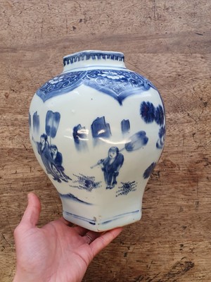 Lot 38 - A CHINESE BLUE AND WHITE FIGURATIVE VASE.