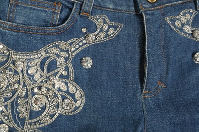 Lot 94 - Roberto Cavalli Blue Denim Embellished Jeans - Size XS