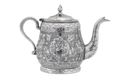 Lot 243 - An early to mid 20th century Iranian (Persian) silver and niello teapot, Tabriz circa 1930