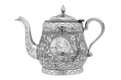 Lot 243 - An early to mid 20th century Iranian (Persian) silver and niello teapot, Tabriz circa 1930