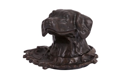 Lot 445 - A BRONZE INKWELL IN THE FORM OF A DOGS HEAD, LATE 19TH/ 20TH CENTURY