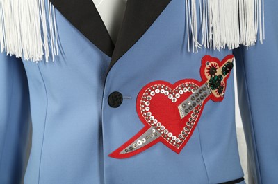 Lot 92 - Gucci Powder Blue Heart Applique Fringed Jacket - Size 38