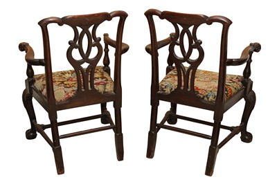 Lot 131 - A PAIR OF CHIPPENDALE STYLE MAHOGANY OPEN ARMCHAIRS, 18TH CENTURY AND LATER