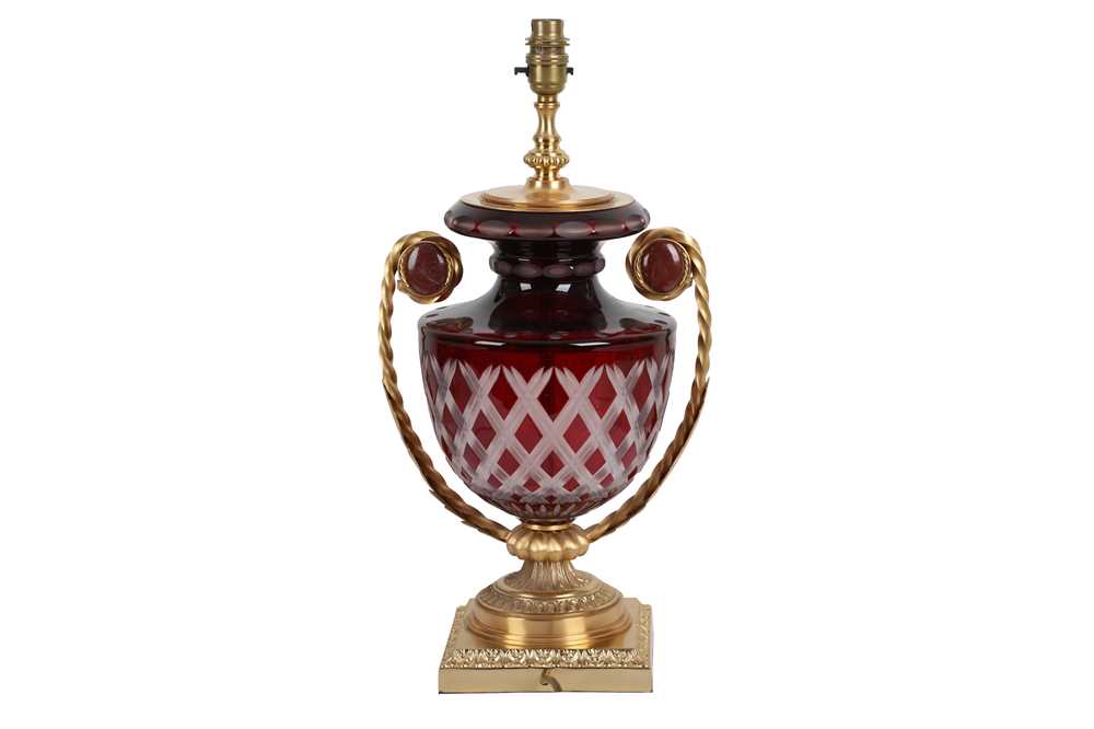Lot 4 - A BOHEMIAN STYLE RUBY OVERLAID GLASS TABLE LAMP