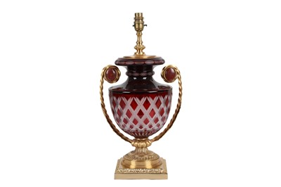 Lot 4 - A BOHEMIAN STYLE RUBY OVERLAID GLASS TABLE LAMP