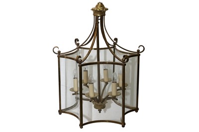 Lot 139 - A PAIR OF REGENCY STYLE BRASS HALL LANTERNS