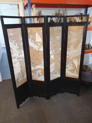 Lot 139 - A CHINESE FOLDING SCREEN WITH FOUR KESI PANELS.