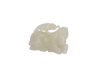 Lot 648 - A CHINESE WHITE JADE 'HORSE AND MONKEY' GROUP.