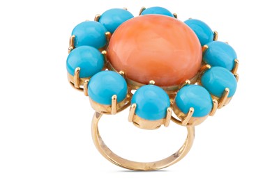 Lot 161 - λ  A turquoise and coral dress ring
