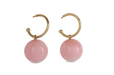 Lot 331 - A PAIR OF PINK OPAL EARRINGS