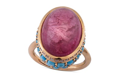 Lot 78 - A pink tourmaline, turquoise and diamond dress ring