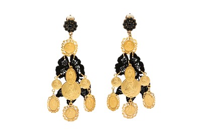 Lot 357 - Dolce & Gabbana Black Virgin Mary Chandelier Clip On Earrings