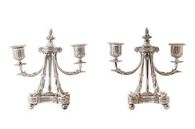 Lot 285 - A PAIR OF NEO-CLASSICAL STYLE SILVER PLATED CANDELABRA