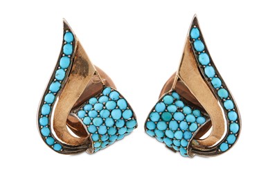 Lot 143 - A pair of turquoise clips, circa 1950