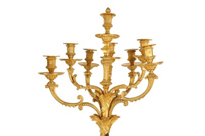 Lot 65 - A VERY LARGE PAIR OF MID 19TH CENTURY GILT AND PATINATED BRONZE FIGURAL CANDELABRA CIRCA 1860