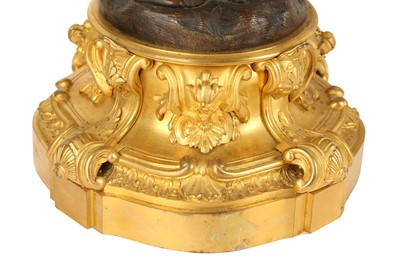 Lot 65 - A VERY LARGE PAIR OF MID 19TH CENTURY GILT AND PATINATED BRONZE FIGURAL CANDELABRA CIRCA 1860