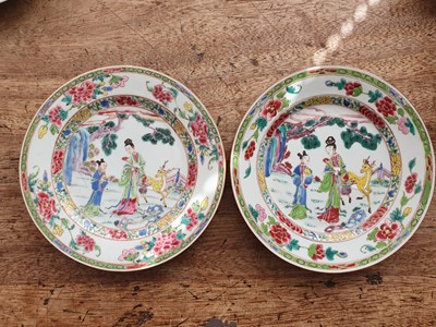 Lot 53 - A NEAR-PAIR OF CHINESE FAMILLE ROSE 'MAGU XIANSHOU' DISHES.