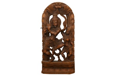 Lot 278 - AN INDIAN CARVED HARDWOOD FIGURAL GROUP, LATE 20TH CENTURY