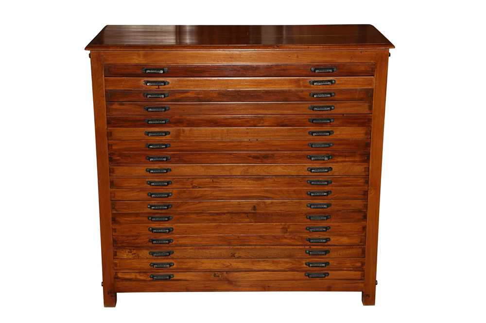 Lot 58 - AN ANGLO INDIAN TEAK PRINTERS CABINET, MID 20TH CENTURY