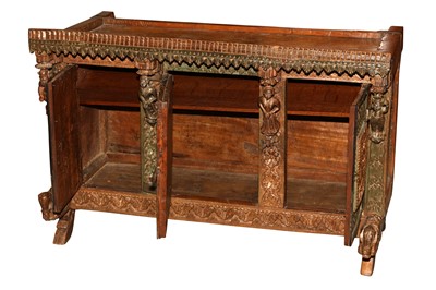 Lot 142 - AN INDIAN CARVED HARDWOOD SIDE CABINET, 20TH CENTURY