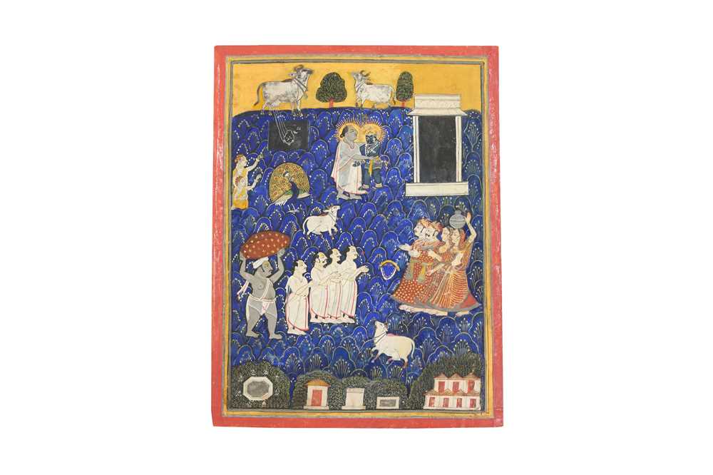 Lot 4 - THE PUSHTIMARG SECT FOUNDER, VALLABHACHARYA, DISCOVERING SHRINATHJI AT THE GOVARDHAN HILL