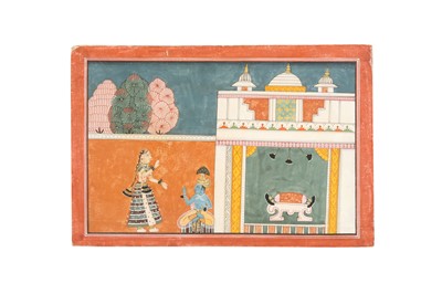 Lot 12 - AN ILLUSTRATION TO A BHAGAVATA PURANA SERIES: KRISHNA IN CONVERSATION WITH A SAKHI