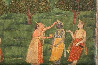 Lot 17 - AN ILLUSTRATION TO A BHAGAVATA PURANA SERIES: LORD KRISHNA AT THE TEMPLE BEING ANOINTED