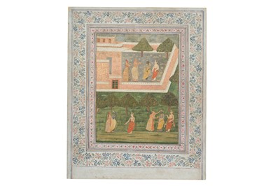Lot 17 - AN ILLUSTRATION TO A BHAGAVATA PURANA SERIES: LORD KRISHNA AT THE TEMPLE BEING ANOINTED