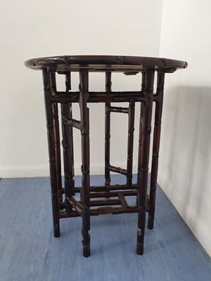 Lot 176 - λ A CHINESE ROSEWOOD DROP LEAF 'BAMBOO' TABLE.