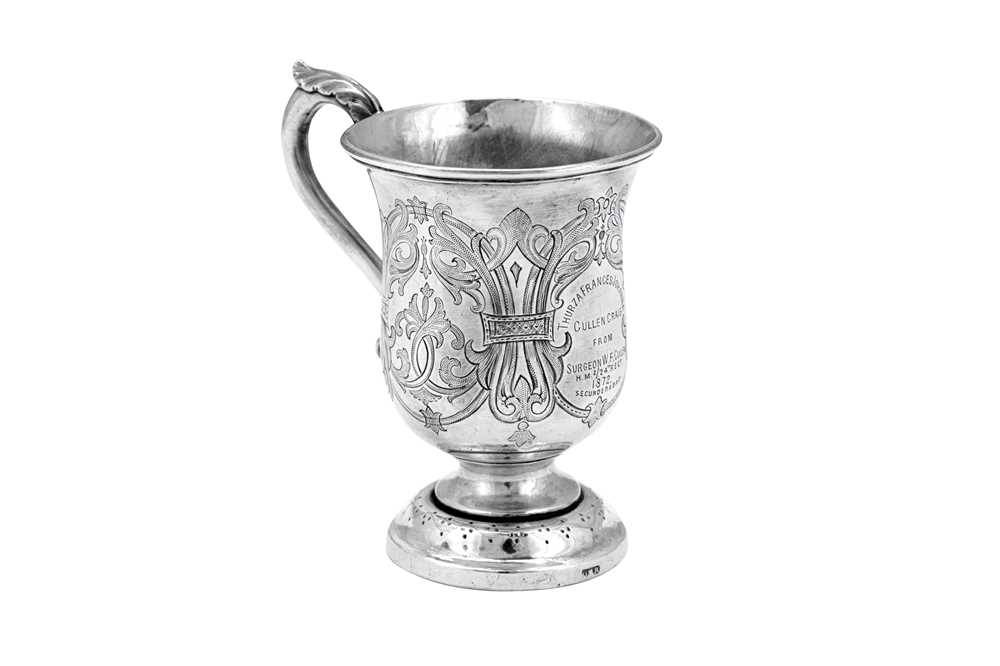Lot 137 - A late 19th century Indian Colonial silver christening mug, Madras dated 1872 by Peter Orr