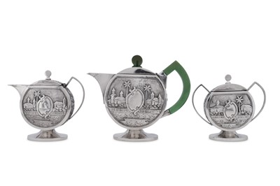 Lot 192 - A mid-20th century Indian unmarked silver three-piece tea service, Bombay circa 1950
