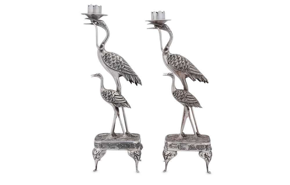 Lot 223 - A pair of mid-20th century Spanish 915 standard silver Chinese Export style candlesticks, circa 1950