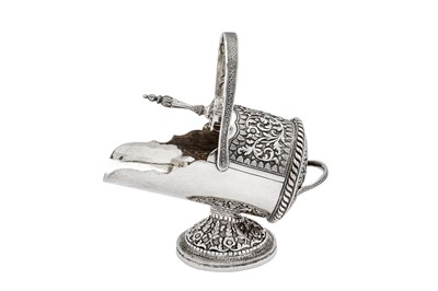 Lot 205 - A late 19th century Anglo – Indian silver sugar scuttle, Cutch, Bhuj circa 1880 by Oomersi Mawji (active 1860-90)