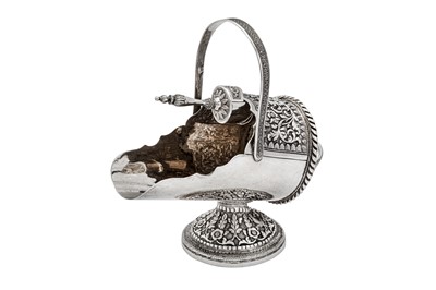Lot 205 - A late 19th century Anglo – Indian silver sugar scuttle, Cutch, Bhuj circa 1880 by Oomersi Mawji (active 1860-90)
