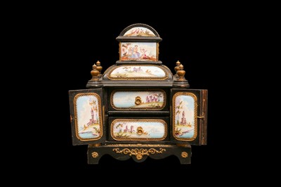 Lot 2 - A LATE 19TH CENTURY VIENNESE ENAMEL MINIATURE TABLE CABINET