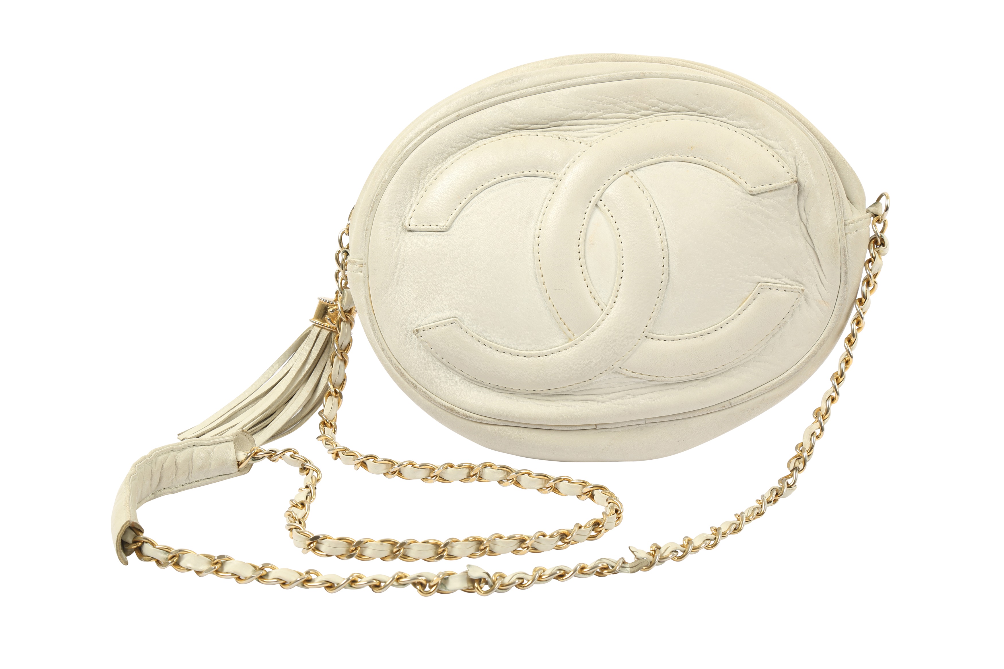 Sold at Auction: Chanel - Gabrielle Large Bag - White Leather CC Gold  Silver Quilted Hobo