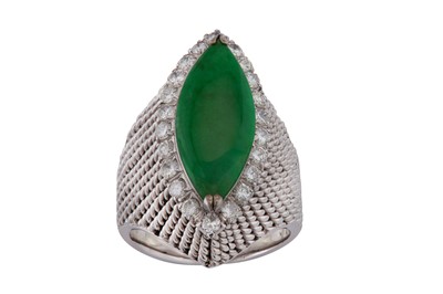 Lot 9 - A jade and diamond dress ring