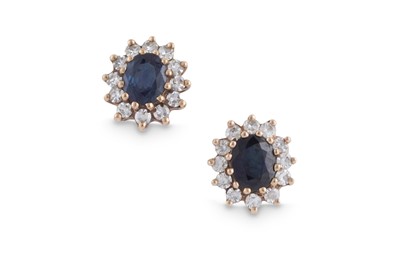 Lot 626 - A PAIR OF SAPPHIRE AND DIAMOND EARSTUDS