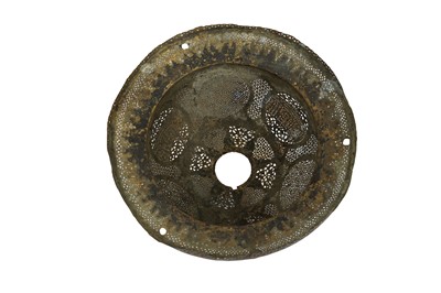Lot 295 - A MAMLUK-REVIVAL OPENWORK COPPER LANTERN COVER AND AN ENGRAVED COPPER EWER