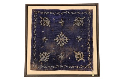 Lot 398 - A SILVER THREAD-WORKED MIDNIGHT BLUE VELVET COVER
