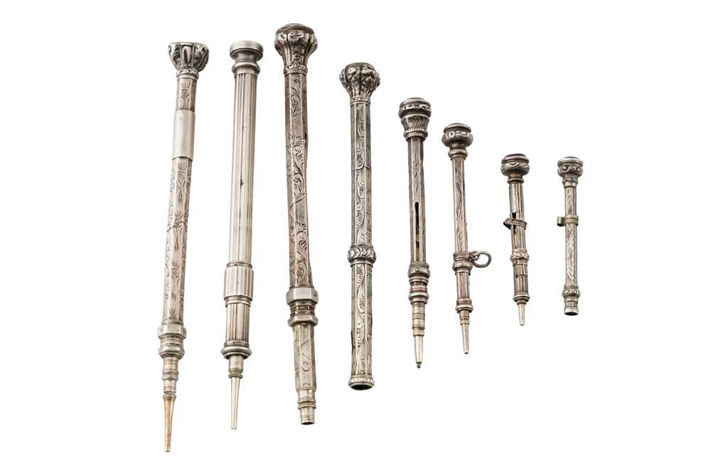 Lot 251 - A COLLECTION OF STERLING SILVER AND WHITE METAL RETRACTABLE PROPELLING PENCILS