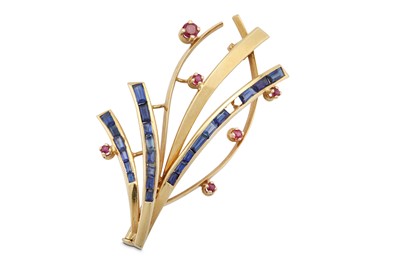 Lot 140 - A ruby and sapphire brooch, mid 20th century