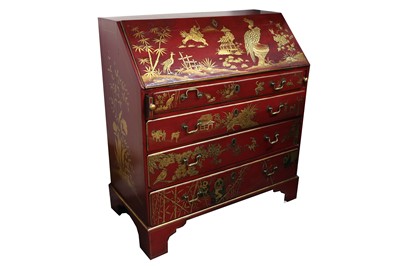 Lot 327 - A CHINOISERIE RED JAPANNED BUREAU, CIRCA 1920S