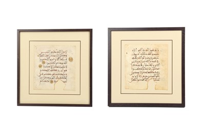 Lot 264 - TWO LOOSE MAGHRIBI QUR’AN FOLIOS, SURA AL-AHZAB 33:37 AND 33:40-44