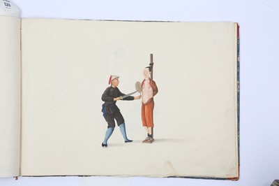Lot 410 - A CHINESE ALBUM OF TWENTY-FIVE PITH PAINTINGS OF PUNISHMENTS.