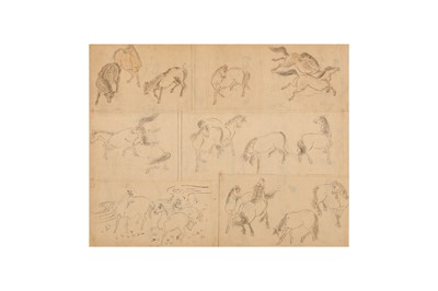 Lot 325 - A PAIR OF JAPANESE DRAWINGS OF HORSES.