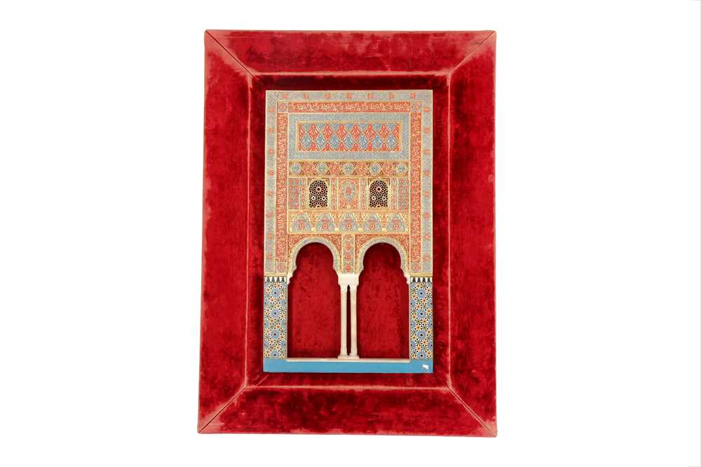 Lot 350 - A LARGE AND IMPRESSIVE GILT AND POLYCHROME-PAINTED PLASTER RELIEF PLAQUE OF THE ALHAMBRA PALACE